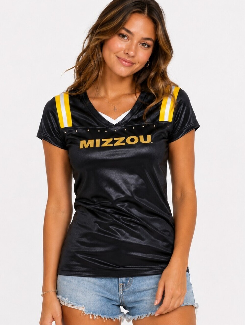 Majestic Mizzou Tigers Rhinestone Jersey Top Womens S NCAA Missouri